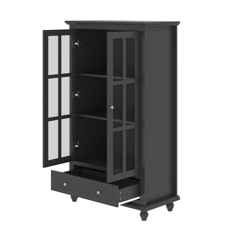 FUFU&GAGA Modern MDF Bookcase with 3 Shelves and Doors (31.5" W x 15.7" D x 55.1" H),Black