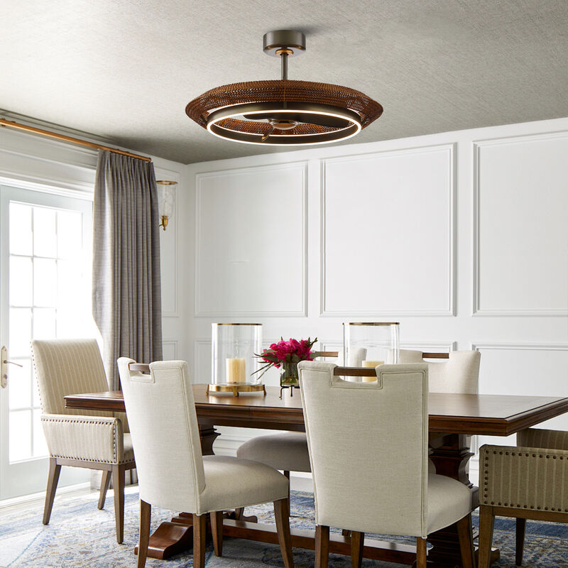 33.1" Farmhouse Graphite Silver Rattan Caged Dimmable Ceiling Fan with Light and Remote