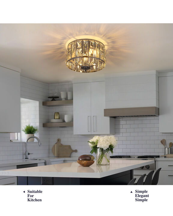 11.89 in Modern Glam 3-Light Dimmable Crystal Flush Mount Ceiling Light