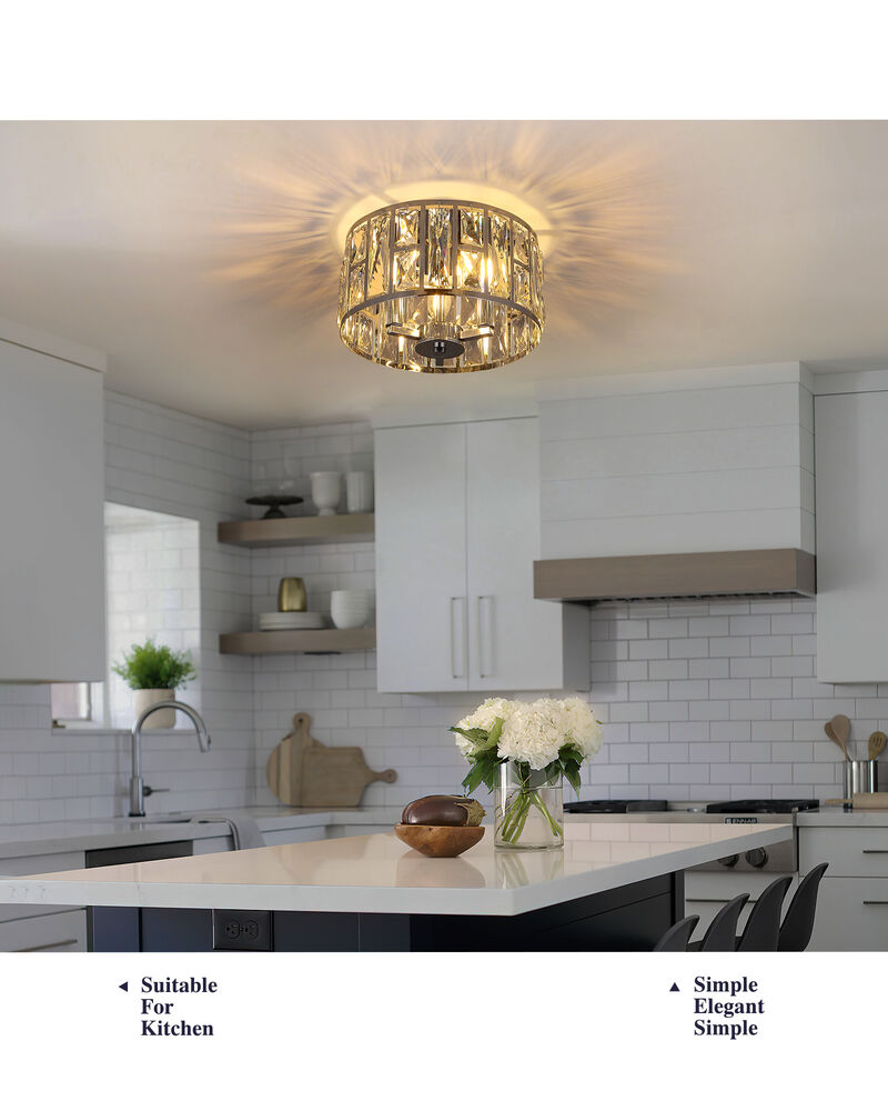 11.89 in Modern Glam 3-Light Dimmable Crystal Flush Mount Ceiling Light image number 1
