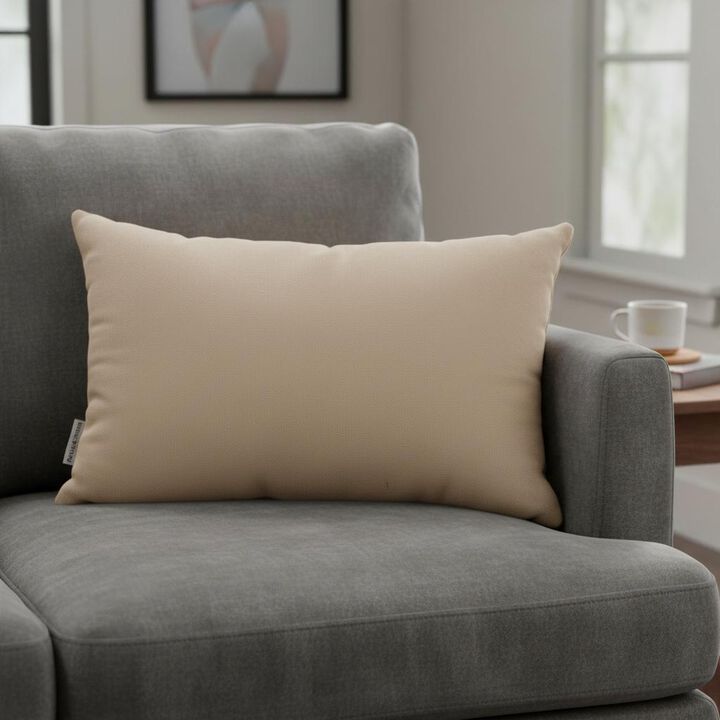 HomeRoots 12" X 18" Beige Cotton Lumbar Throw Pillow