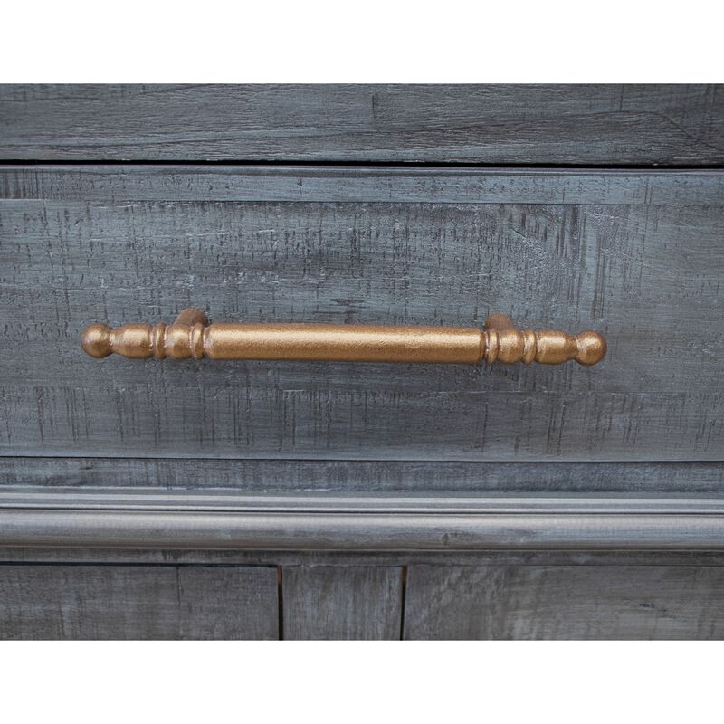 71 Inch Sideboard Console Table, 3 Drawers, 4 Glass Doors, Pine Wood, Blue image number 3