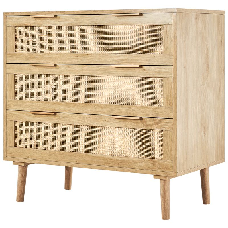 3 Drawer Rattan Dresser Chest of Drawers with Storage for Bedroom Living Room Hallway image number 8