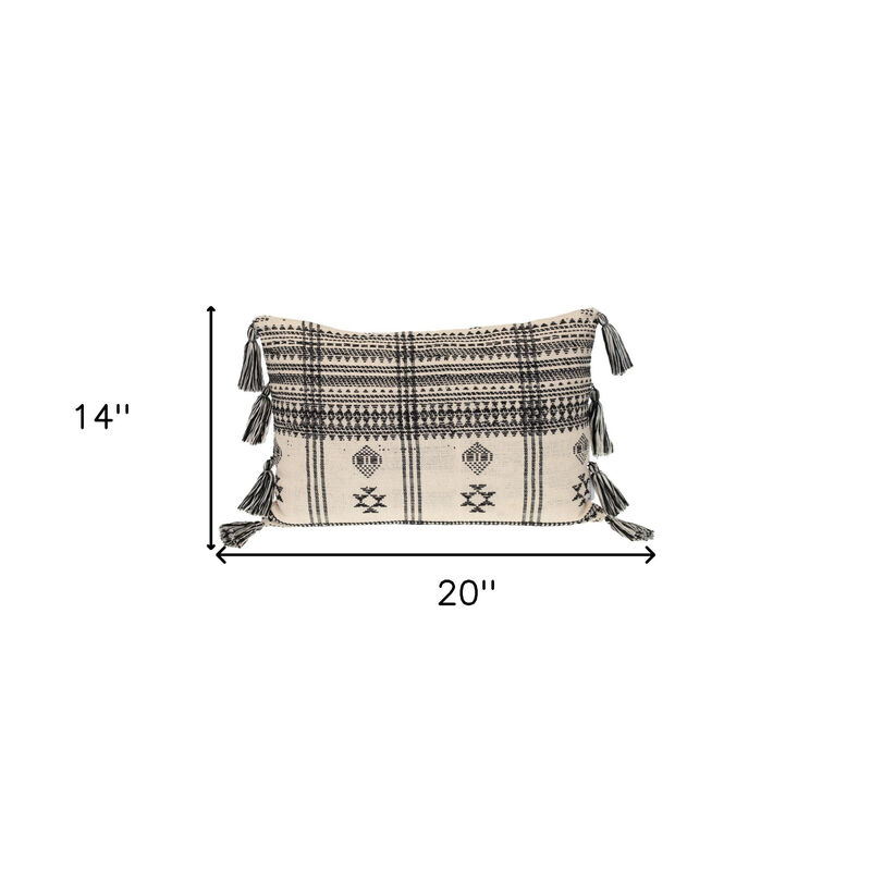 HomeRoots 14" X 20" Beige and Black Southwestern Cotton Throw Pillow With Tassels image number 5