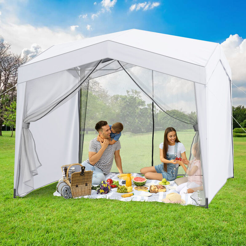 Outdoor Pop Up Canopy Tent  with 4 Mesh Sidewalls and Wheeled Carry Bag image number 3