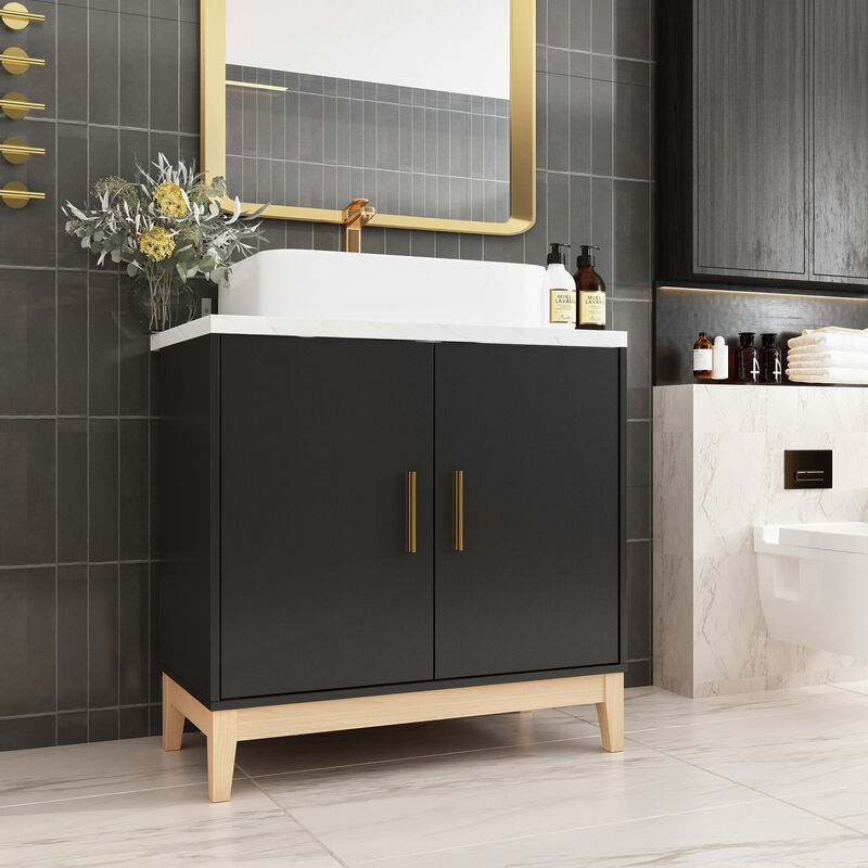 31.6 in. W x 19 in. D x 31.3 in. H in Black Ready to Assemble Free Standing Bathroom Cabinet with Basin without Mirror