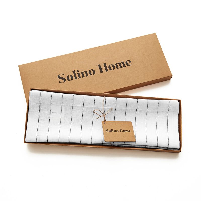 Solino Home Pinstripe 100% Linen Placemats &ndash; Set of 4, 14 x 19 in, Machine Washable, Holiday and Everyday Dining