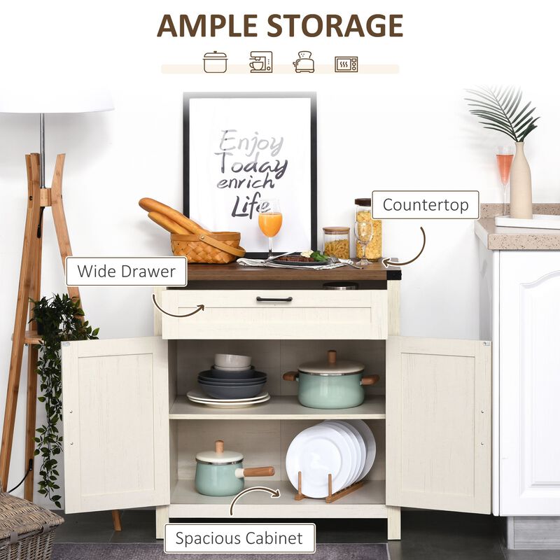 White Kitchen Organizer: Farmhouse Style Sideboard with Drawer