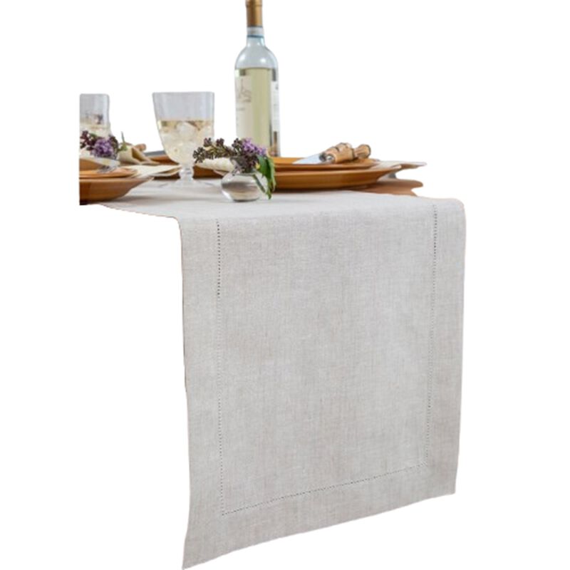 Solino Home 100% Pure Linen Table Runner - Medium Weight Hemstitch