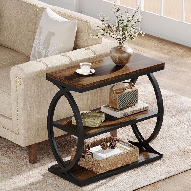 Narrow 3-Tier Side Table with Oval Metal Frame for Bedroom & Living Room image number 1