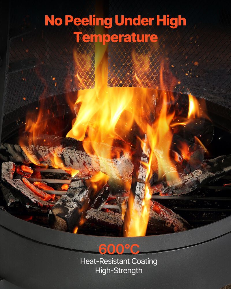 Outdoor Chiminea Firepit with Grill Mesh and Chimney for Wood Burning image number 3