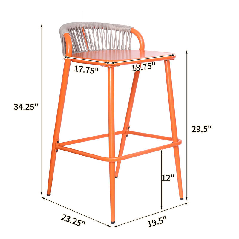 Christopher Knight Home Wisozk 29.5" Outdoor Aluminum Barstools with Rope-woven Scallop-shaped Backrest (Set of 2) image number 2