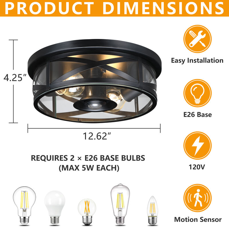 12.60" Modern 2-Light Motion Sensor Outdoor Flush Mount Light image number 2