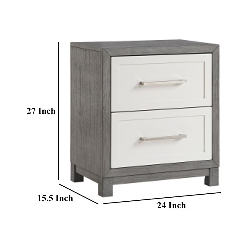 Rowy Nightstand, 2 Drawer Polished Bar Handles, Ivory and Gray Veneer image number 5