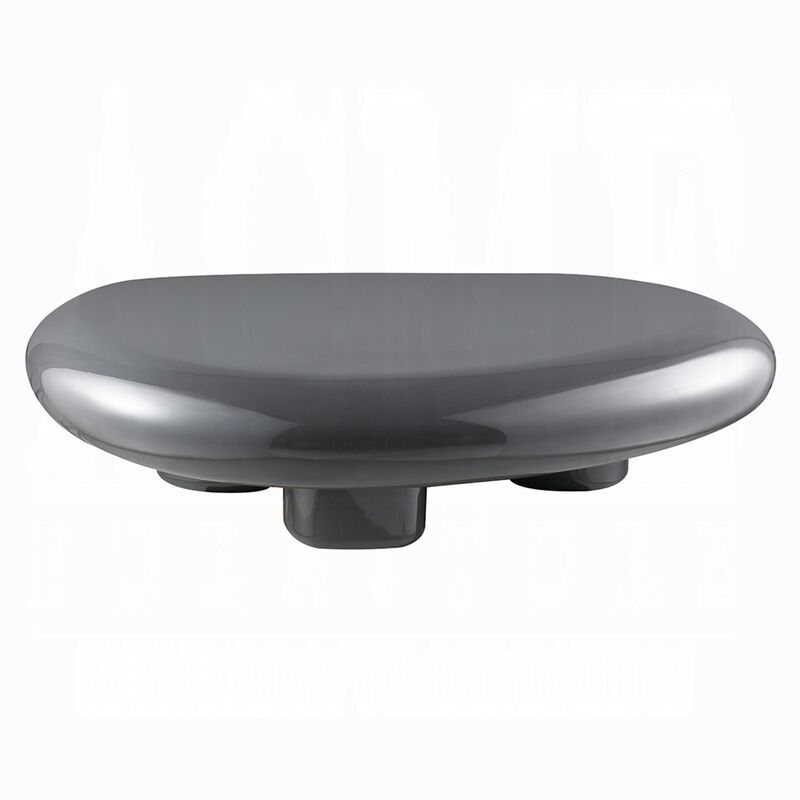 Fory Coffee Table, 46 Inch Oval Top with Low Metal Base, High Gloss Gray image number 2