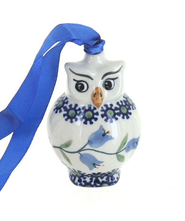 Blue Rose Polish Pottery Blue Violet Owl Ornament
