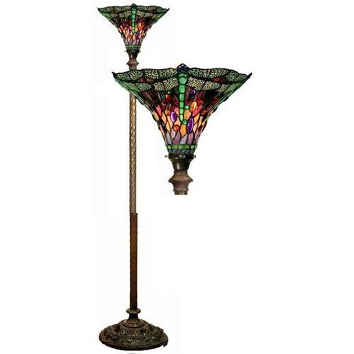 Warehouse Of Tiffany 1509BB75B Dragonfly Red &  Torchiere Lamp
