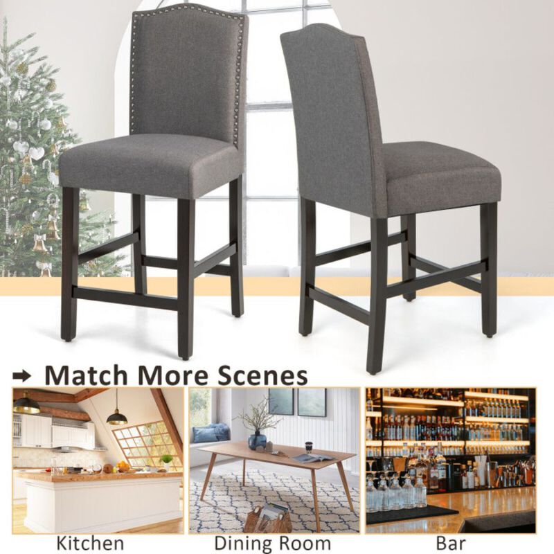 Hivago 2 Pcs Fabric Nail Head Counter Height Dining Side Chairs Set