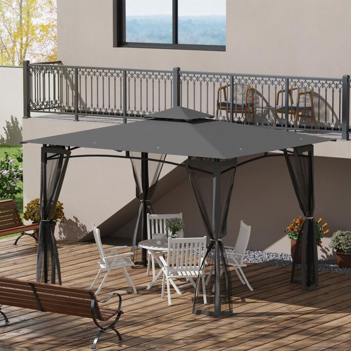 Hivvago 10x12 Double Roof Gazebo with Mesh Sidewalls