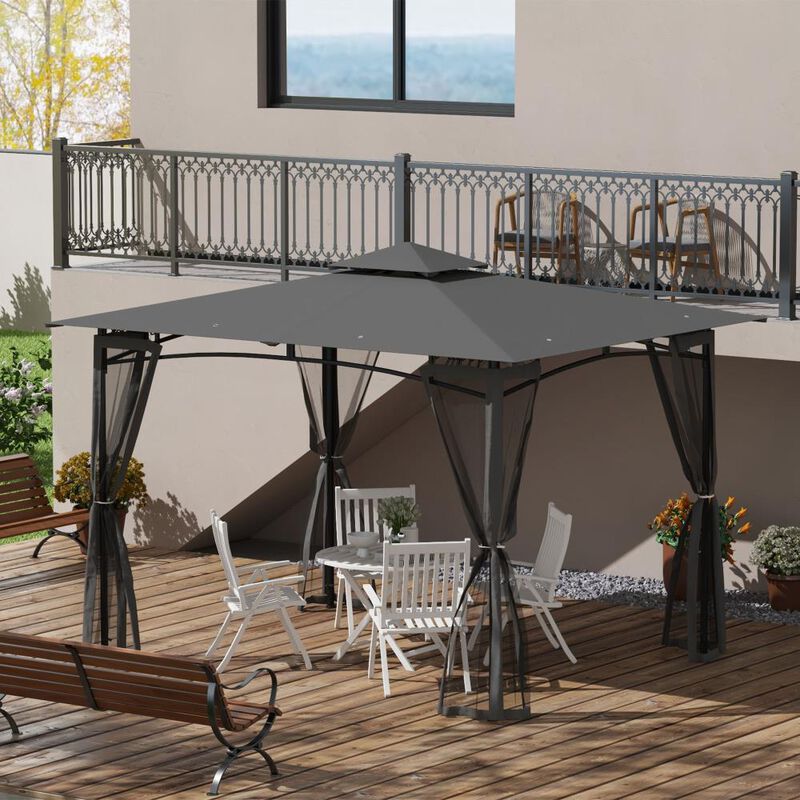 Hivvago 10x12 Double Roof Gazebo with Mesh Sidewalls image number 1