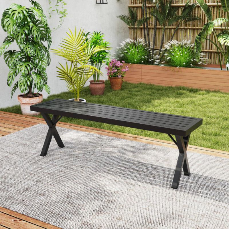 Hivvago Patio Metal Bench with Slatted Seat and X Legs