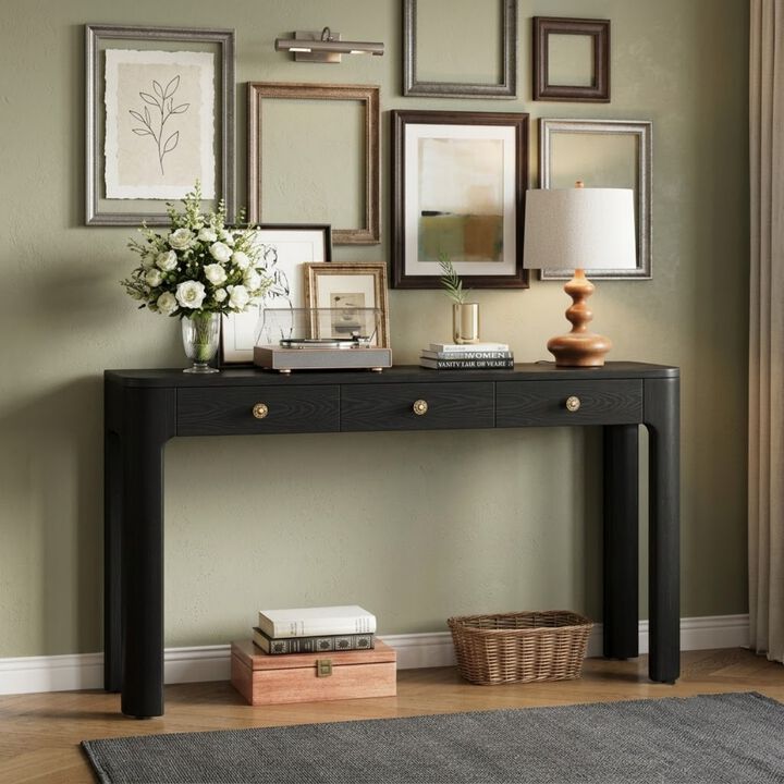 Whisen 52" Rustic Console Table with 3 Drawers, Solid Wood MDF, Sturdy Sofa Table for Entryway Living Room Hallway