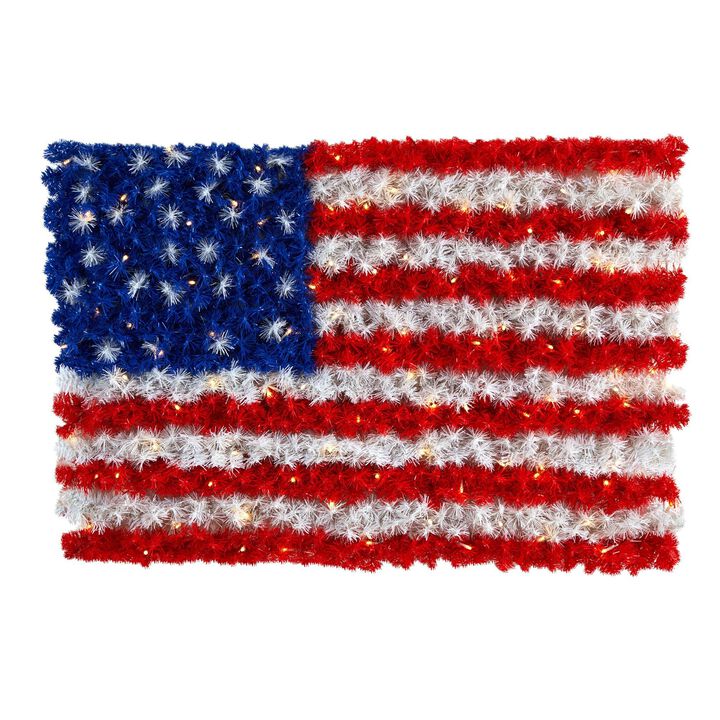 Nearly Natural 3-ft x 2-ft Red, White, and Blue “American Flag-in Wall Panel with 100 Warm LED Lights (Indoor/Outdoor)