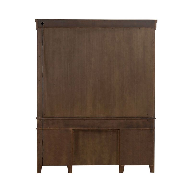 Liberty Furniture Credenza & Hutch with LED Light, Keyboard Tray - Amber Brown Oak Wood image number 2