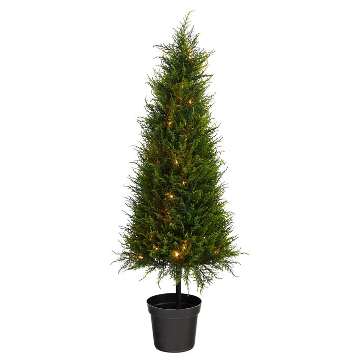 HomPlanti 3.5 Feet Cypress Artificial Tree with 350 LED Lights UV Resistant (Indoor/Outdoor)