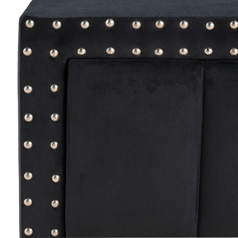 24" Contemporary Black 2-Drawer Nailhead Trim Nightstand End Table