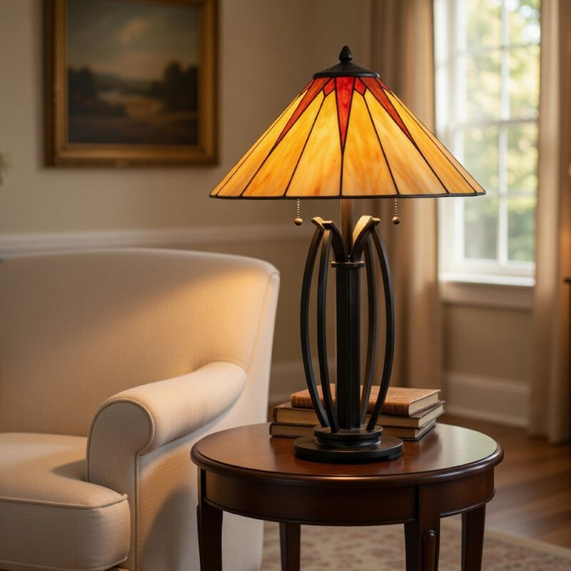 Eli Table Lamp, 17 Inch Stained Tiffany Glass Shade, Bronze Metal, Resin image number 1