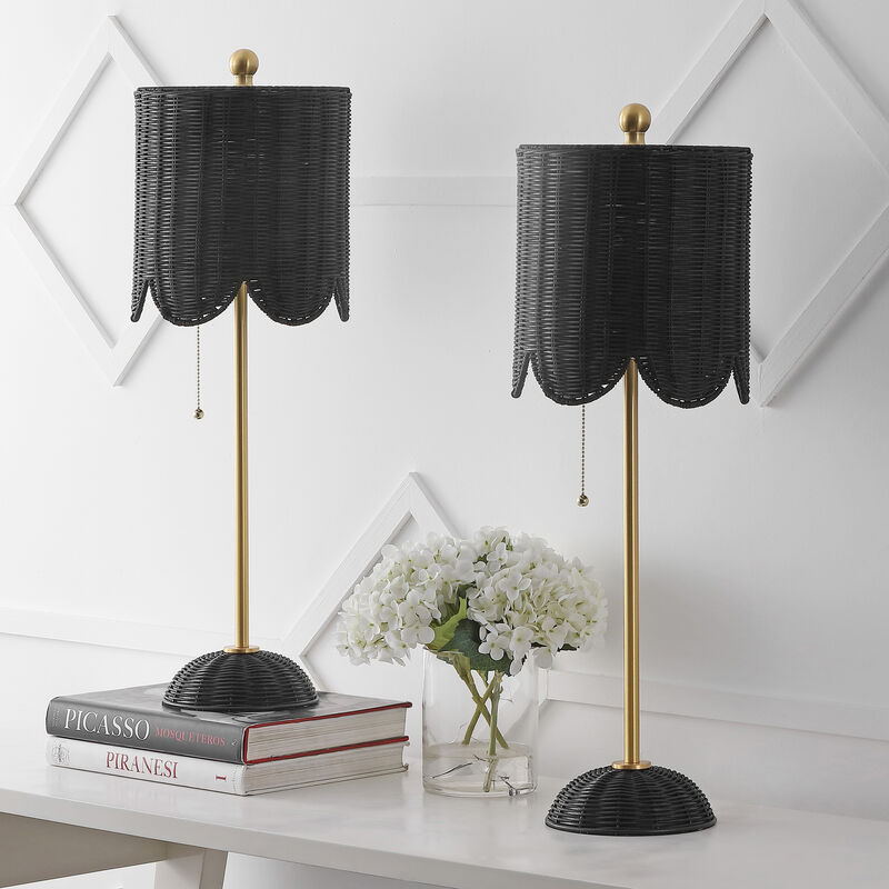 Celerie 27.5" Coastal Bohemian Rattan/Iron Scalloped Buffet LED Table Lamp with Pull Chain