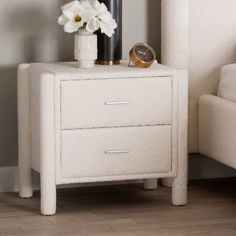 Baxton Studio Laria Modern White Teddy Bear Fabric 2 Drawer Nightstand