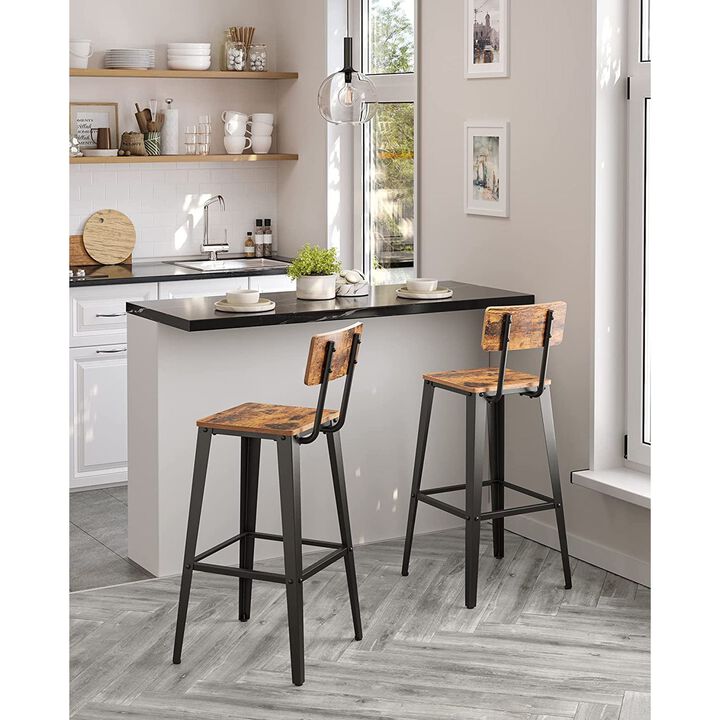Set of 2 Tall Bar Stools with Backrest for Kitchen Island or Home Bar