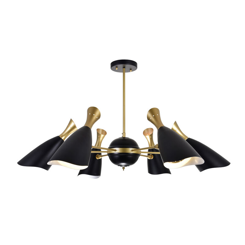 Rolin 12 Light Down Chandelier With Matte Black & Satin Gold Finish