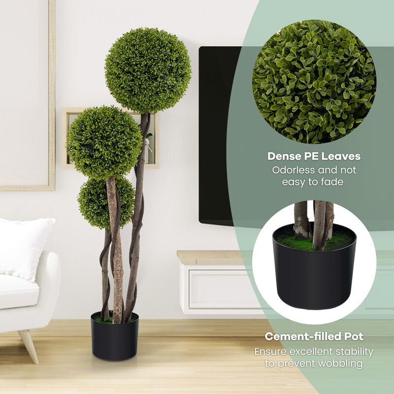 Faux Boxwood Topiary Plant with Triple Ball Design for Home Office Entryway-Green image number 3