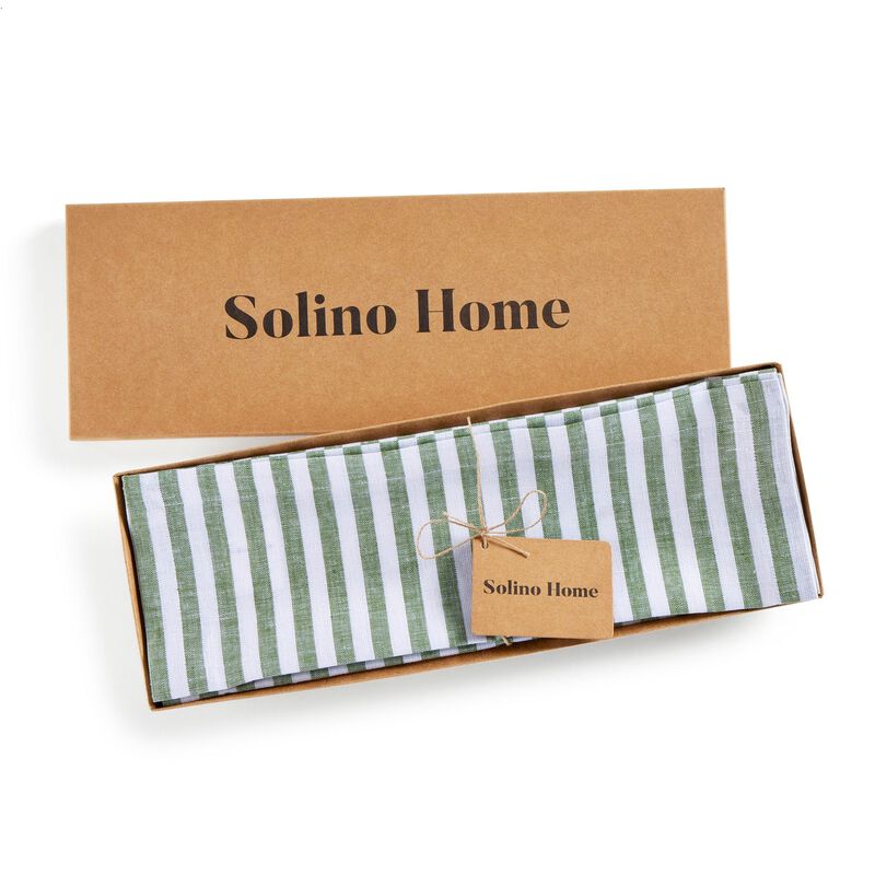 Solino Home Amalfi Stripe 100% Linen Placemats &ndash; Set of 4, 14 x 19 in, Machine Washable, Holiday and Everyday Dining