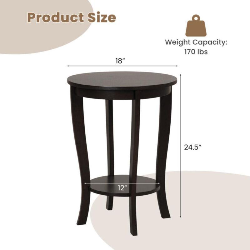 Hivvago 2-tier Round End Table with Solid Wood Legs
