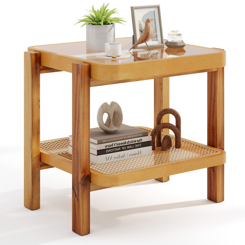2-Tier End Side Table with Storage Shelves for Living Room or Bedroom