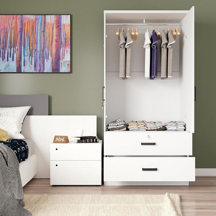 Mirrored 2 Doors Wardrobe & 2 Drawers 72" Tall