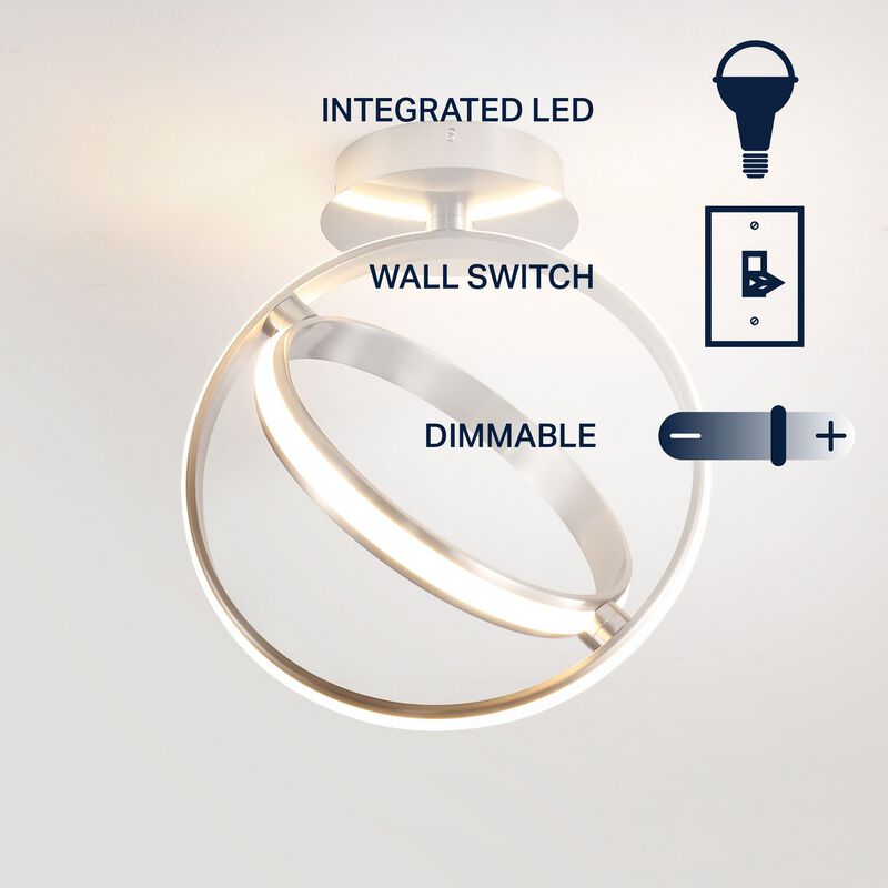 Nicole 2-Light Modern Minimalist Aluminum Ring Integrated LED Semi Flush Mount