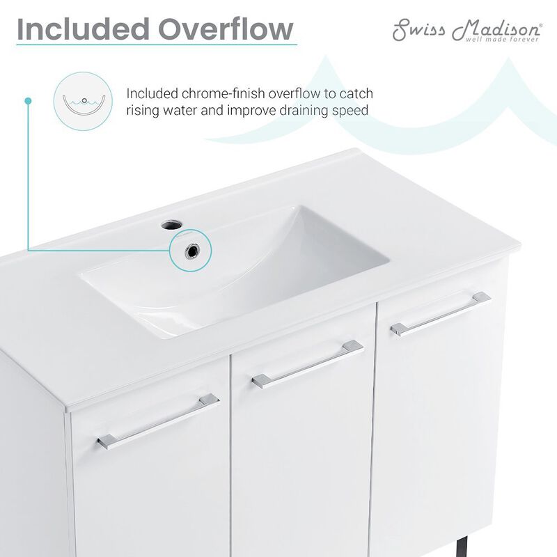 Annecy 36" Freestanding Bathroom Vanity in White with Sink Top image number 4