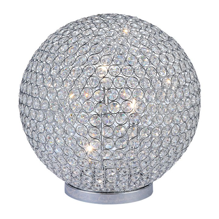 Hazel 17 Inch Table Lamp, Crystal, LED Globe Shade, Metal,  Clear Finish - Benzara