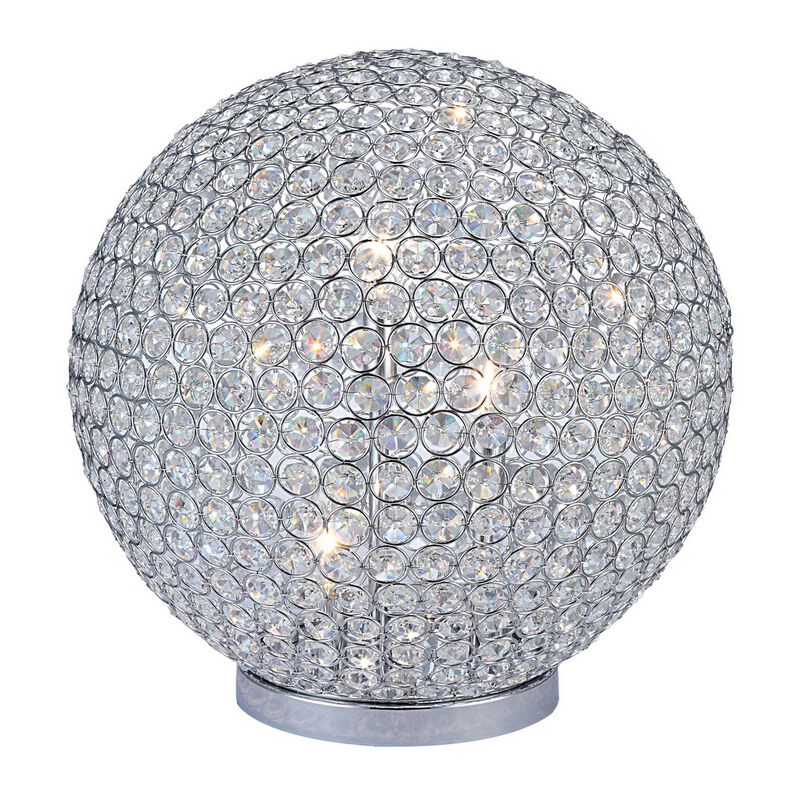 Hazel 17 Inch Table Lamp, Crystal, LED Globe Shade, Metal,  Clear Finish - Benzara