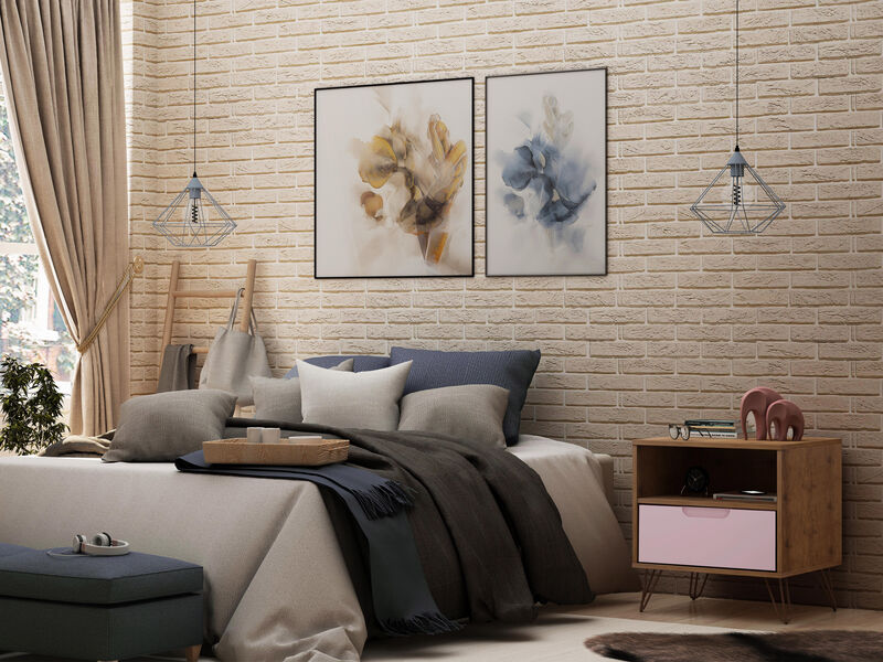 Rockefeller Pink and Brown 1-Drawer Nightstand