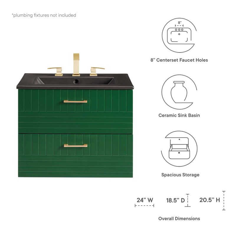 Modway Daybreak Bathroom Vanity, 24" with Black Sink, Green image number 8