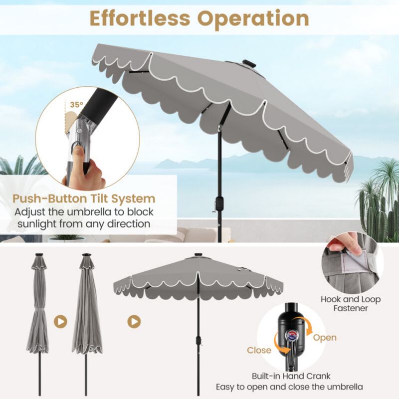 9.3 Feet Solar Patio Umbrella with 24 LED Lights Vented Top and Ruffles image number 4