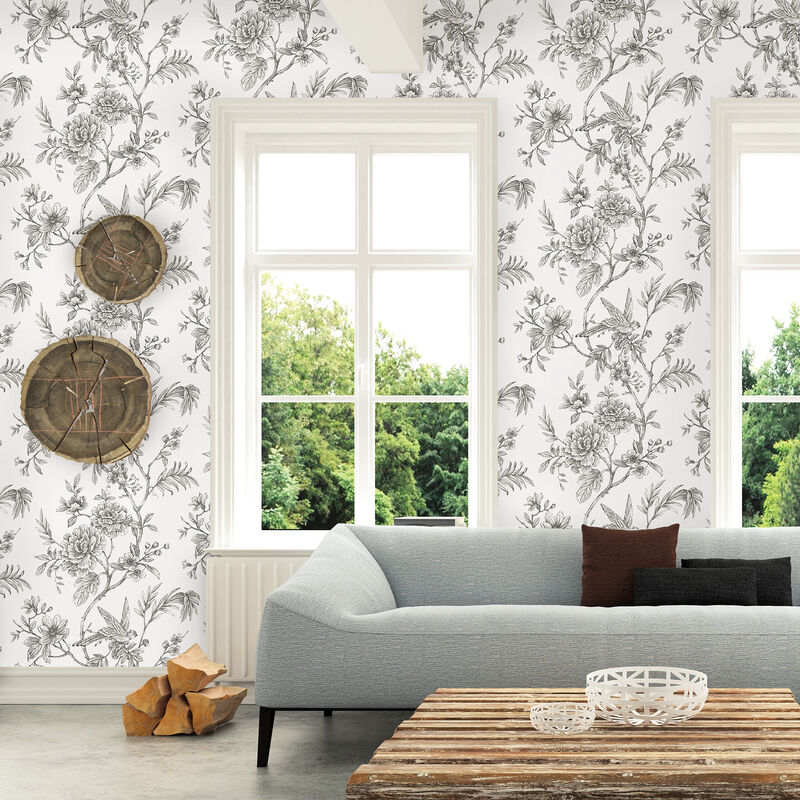 Jessamine Grey Floral Trail Wallpaper image number 1