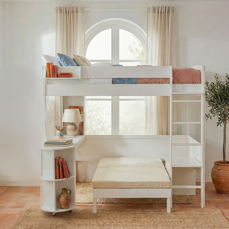 Merax Full Size Multifunctional Loft Bed with Rotating L-Shaped Desk image number 2
