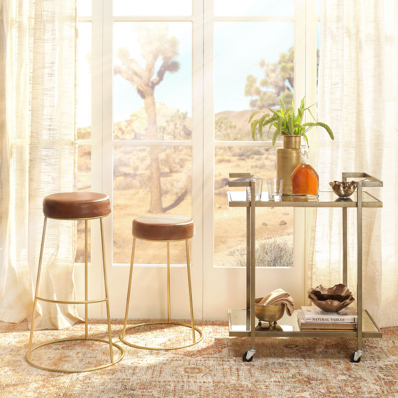 Henry Round Brown Leather Bar Stool